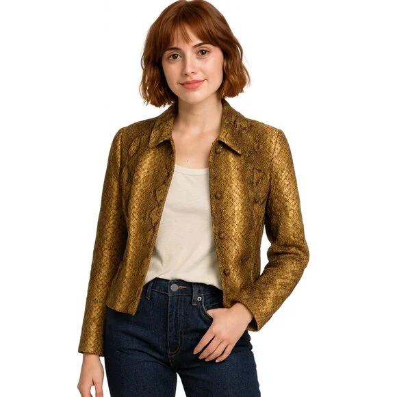 Carlisle Jacket Size 6 Cropped Snake Print Structured Quilted Blazer Y2K Vintage - Picture 13 of 13